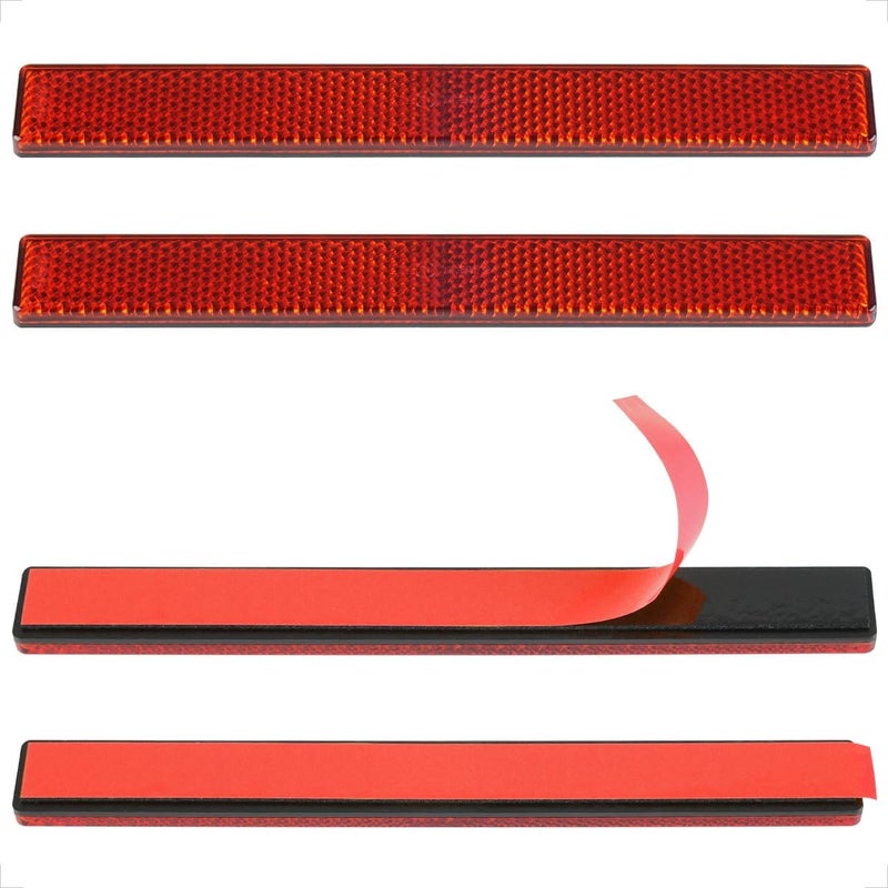 evermotor 4 PCS Stick-on Rectangular Red Safety Reflectors: 6.53 Inch Reflective Strips Motorcycle Stickers for Mailbox, Golf Cart, Trailer, Driveway, Door, Moped - Image 1
